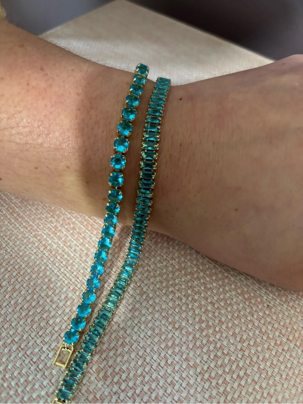 Gold-Tone Teal Crystal Tennis Bracelets- Women Jewelry